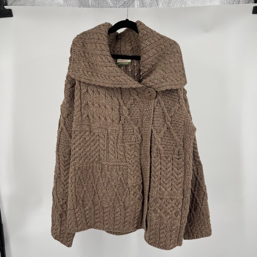 Carraig Donn Women's L Merino Wool Cable Knit Sweater Cardigan Fisherman Fall
